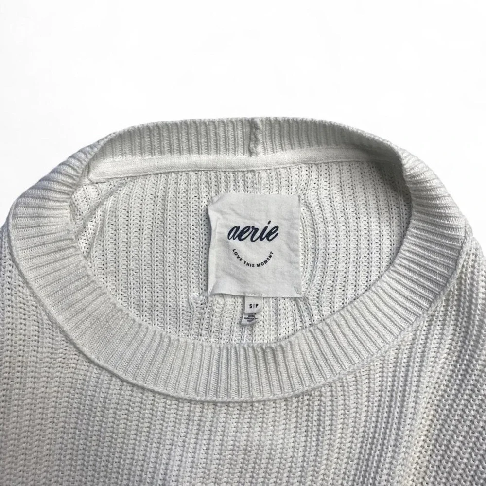 Aerie Oversized White‎ Knit Sweater with Roll-Up Sleeves